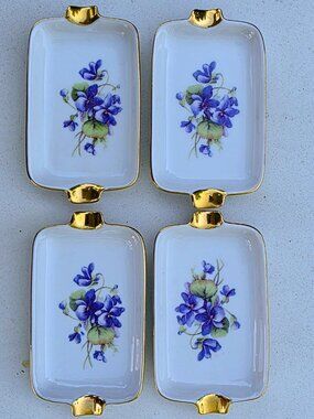 Vintage Winterling Bavaria Violet Porcelain Vanity Tray Set Gold Gilt